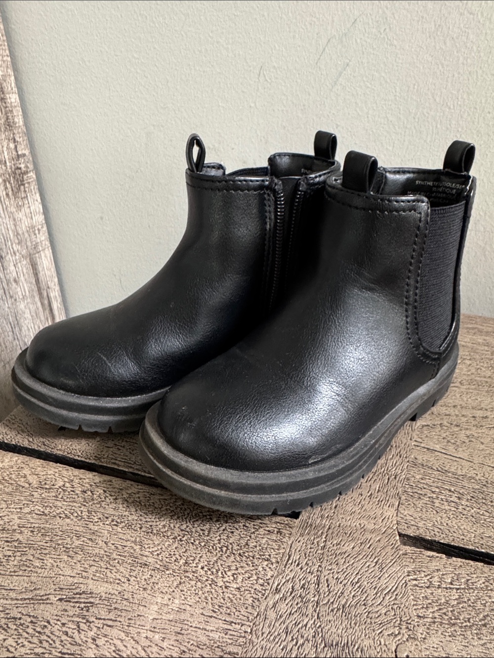 Kids Black Chelsea Ankle Boots - Slip-On Pull-Tab Style